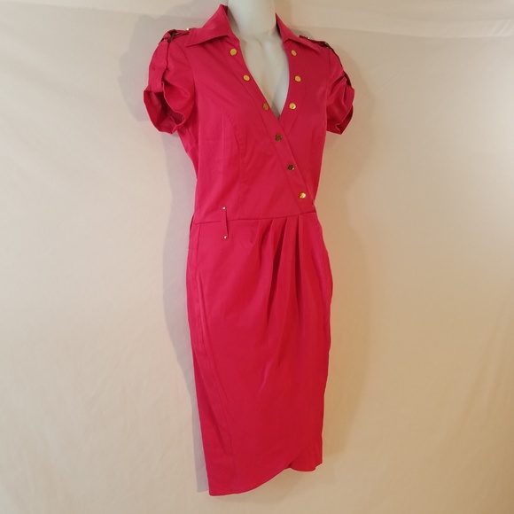 Cache Wrap Shirt Stretch Belted Career Dress - Picture 2 of 5